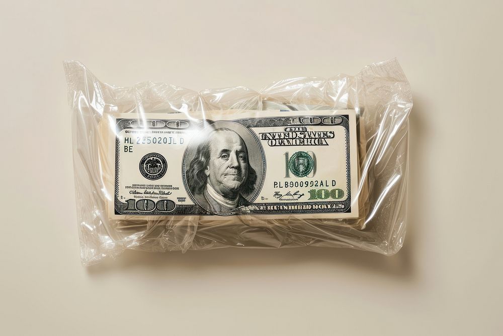 Plastic wrapping over money dollar investment currency.