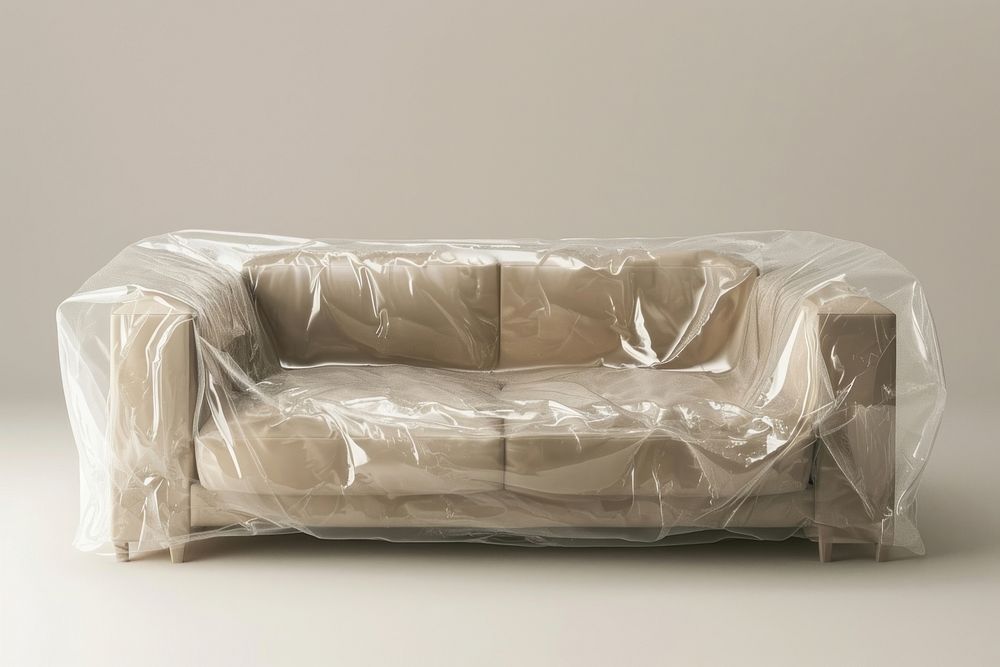Plastic wrapping over sofa furniture chair simplicity.