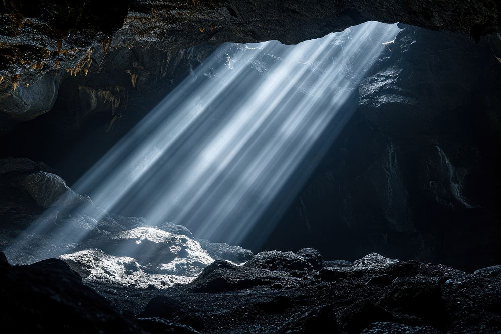 Transparent Cave sunlight reflections cave outdoors lighting.