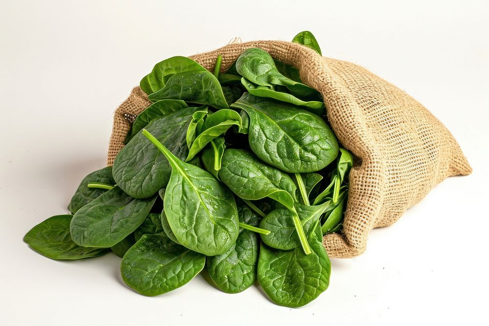 Spinach leaves in a bag vegetable plant food.