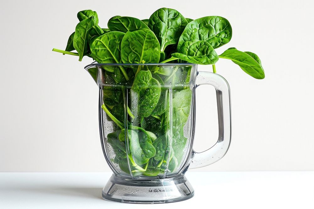Spinach leaves in a blender vegetable plant food.