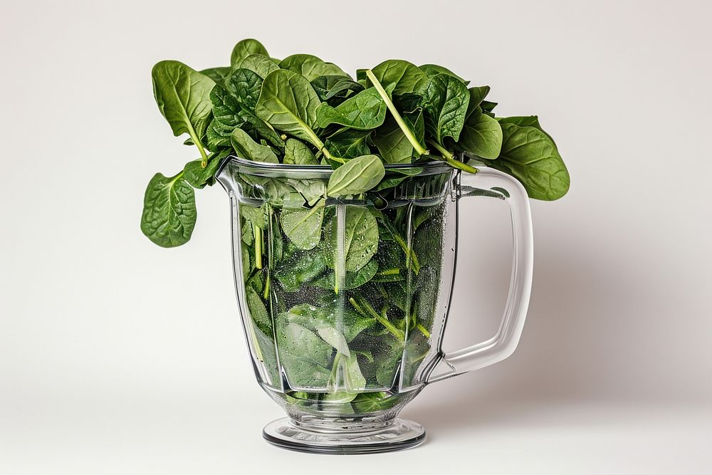 Spinach leaves in a blender vegetable plant food.