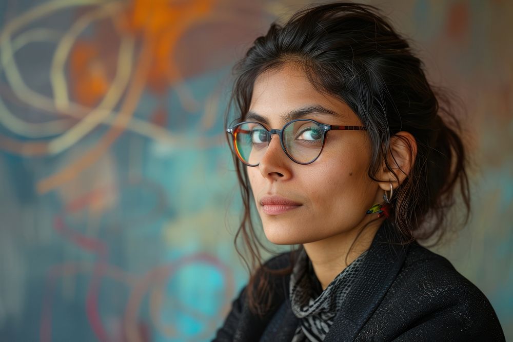 Indian businesswoman portrait glasses adult.