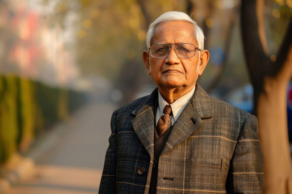 Senior indian businessman portrait glasses blazer.