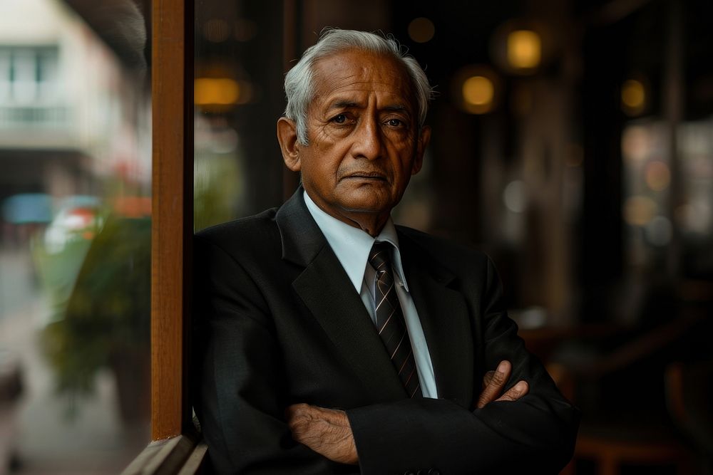 Senior indian businessman portrait adult contemplation.
