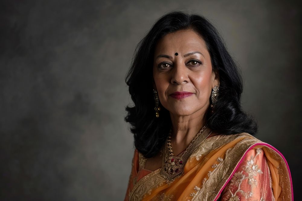 Senior indian businesswoman portrait necklace jewelry.