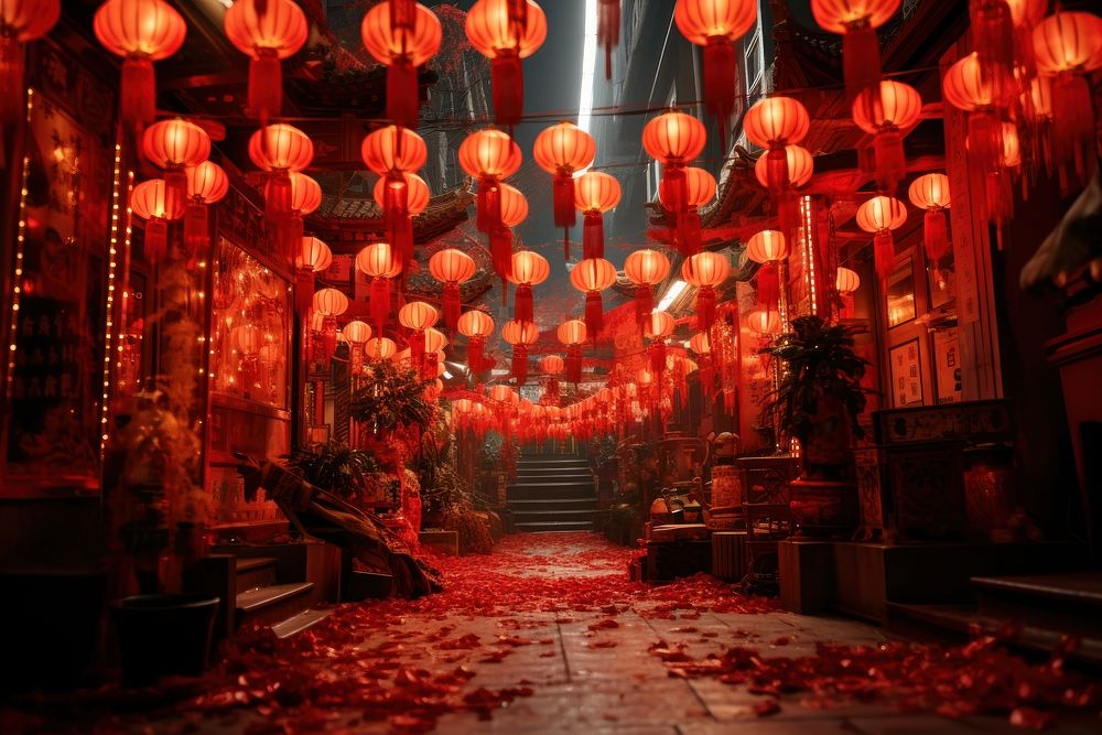 Chinese new year festival architecture illuminated.