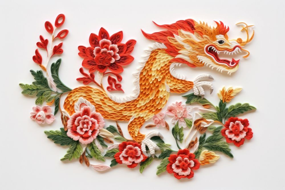 Chinese new year in embroidery style pattern art representation.