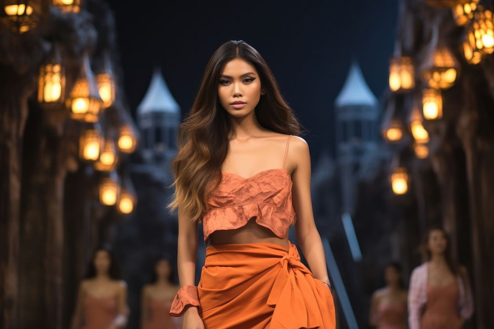 Thai female model fashion runway dress.