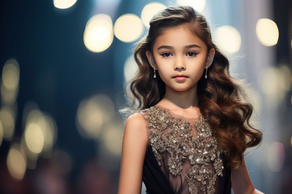 Thai kid female model portrait fashion dress.
