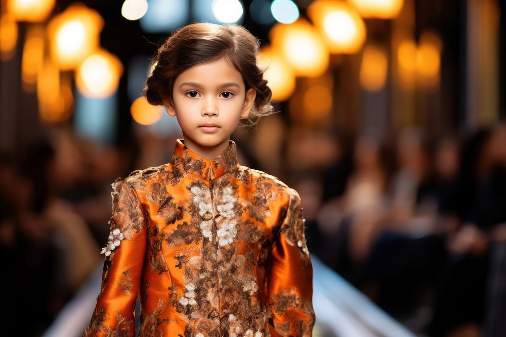 Thai kid female model fashion runway dress.