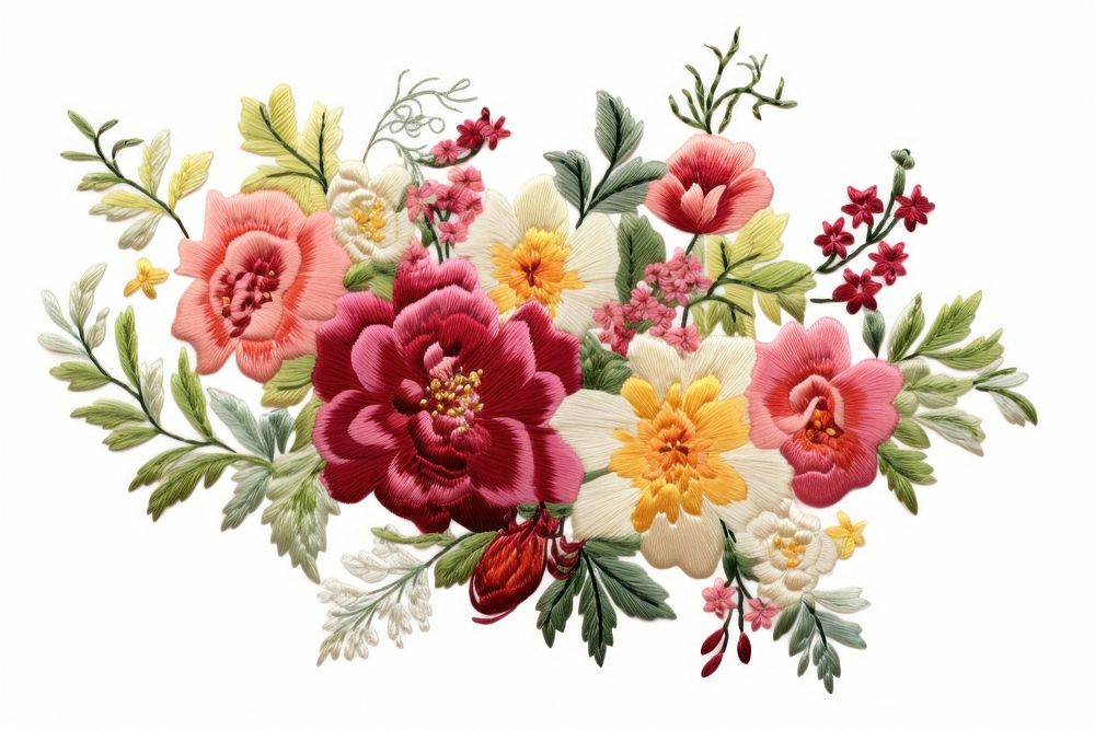 Bouquet of flowers in embroidery style pattern plant art.