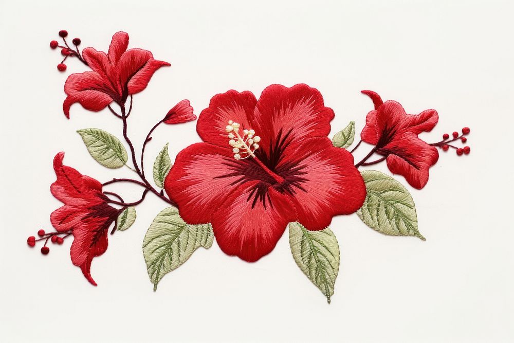 Hibiscus plant in embroidery style flower inflorescence creativity.