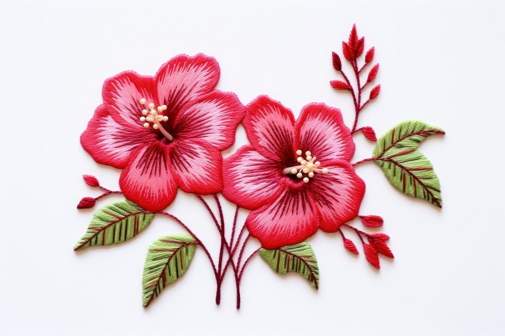 Hibiscus plant in embroidery style pattern flower art.