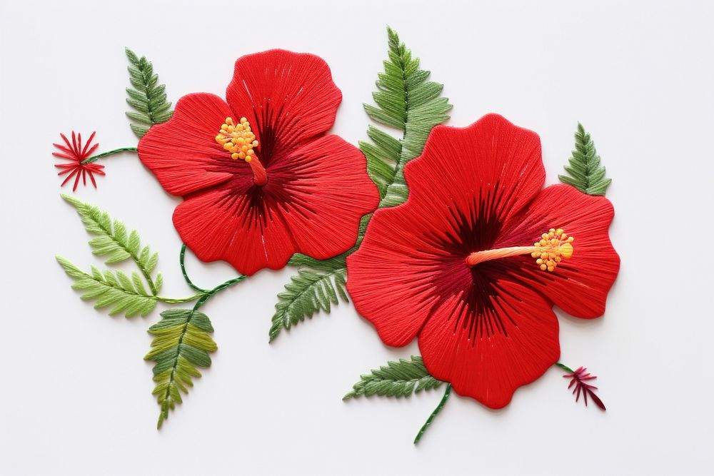 Hibiscus plant in embroidery style flower inflorescence freshness.