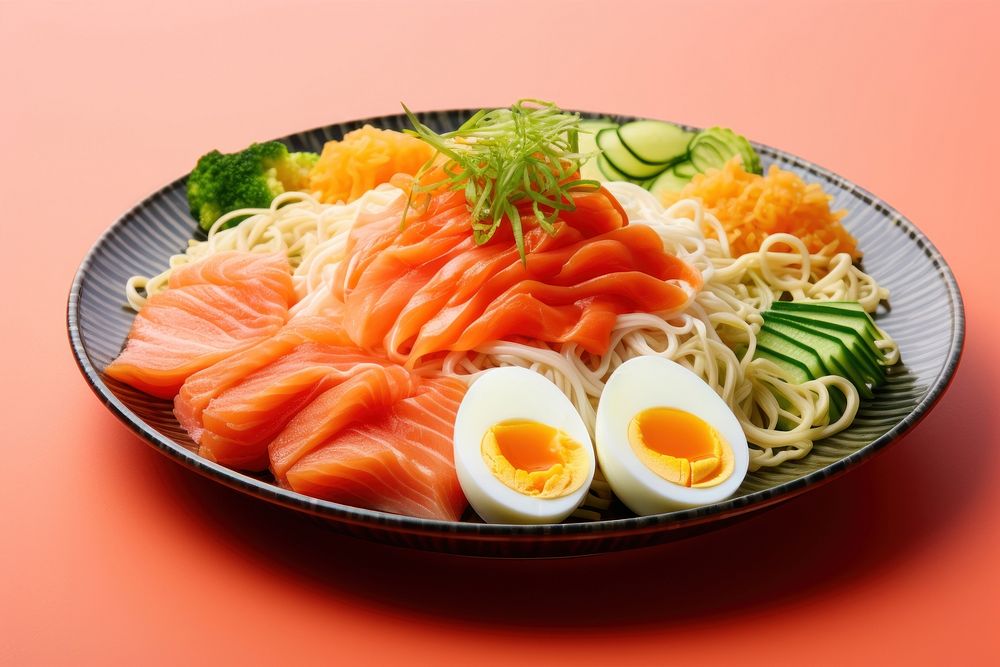 Hiyashi chuka food seafood salmon. AI generated Image by rawpixel.