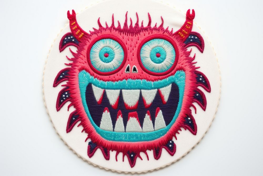 Monster in embroidery style pattern art anthropomorphic.