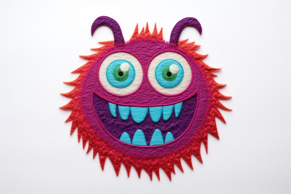 Monster in embroidery style art anthropomorphic representation.