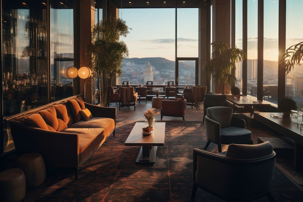 Small hotel with a cozy lobby architecture furniture building. AI generated Image by rawpixel.