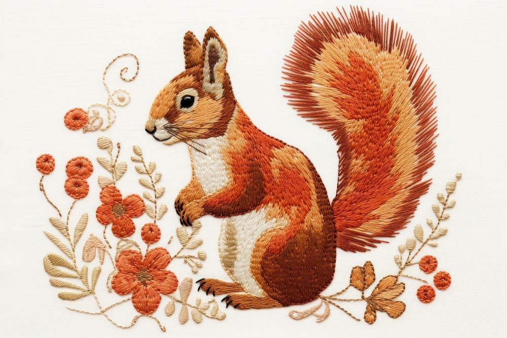 Squirrel in embroidery style pattern rodent animal.