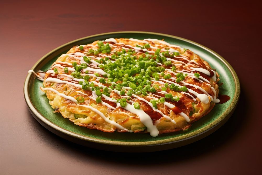 Okonomiyaki pizza plate food. AI generated Image by rawpixel.