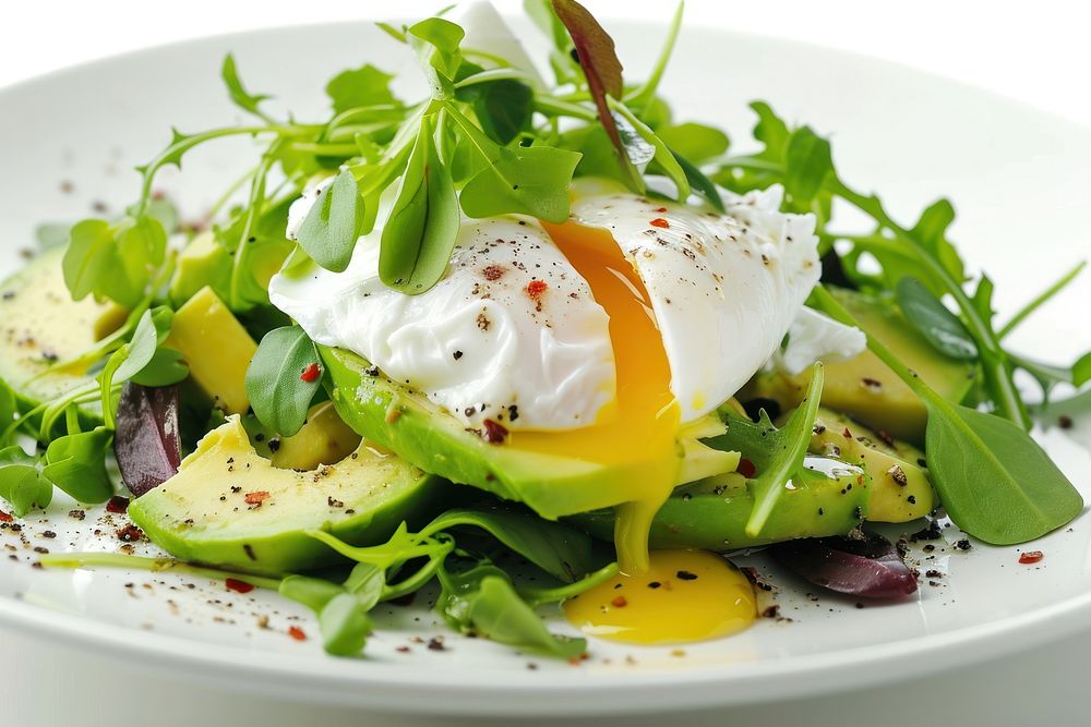 Avocado salad with poached egg plate food vegetable. AI generated Image by rawpixel.