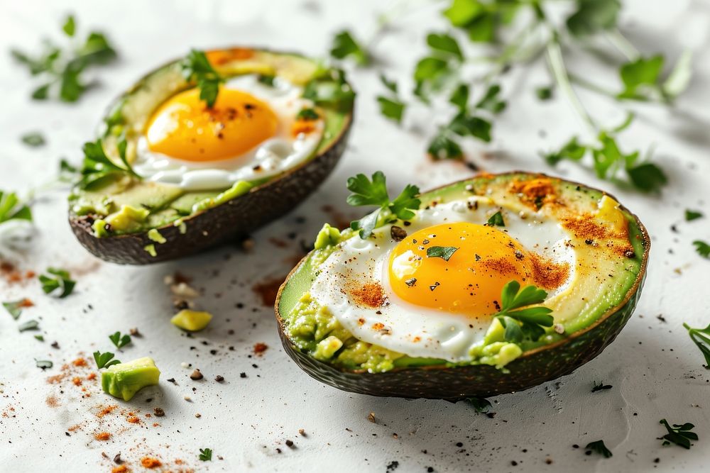 Baked avocado egg boats plant food vegetable. AI generated Image by rawpixel.