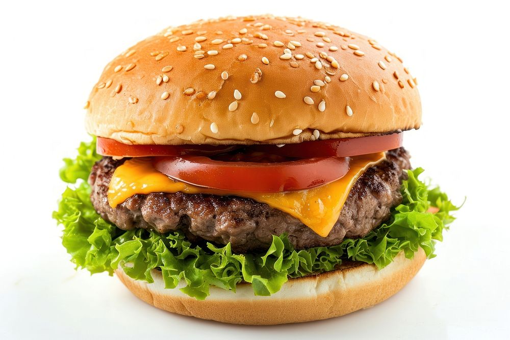 Photo of burger food white background hamburger.