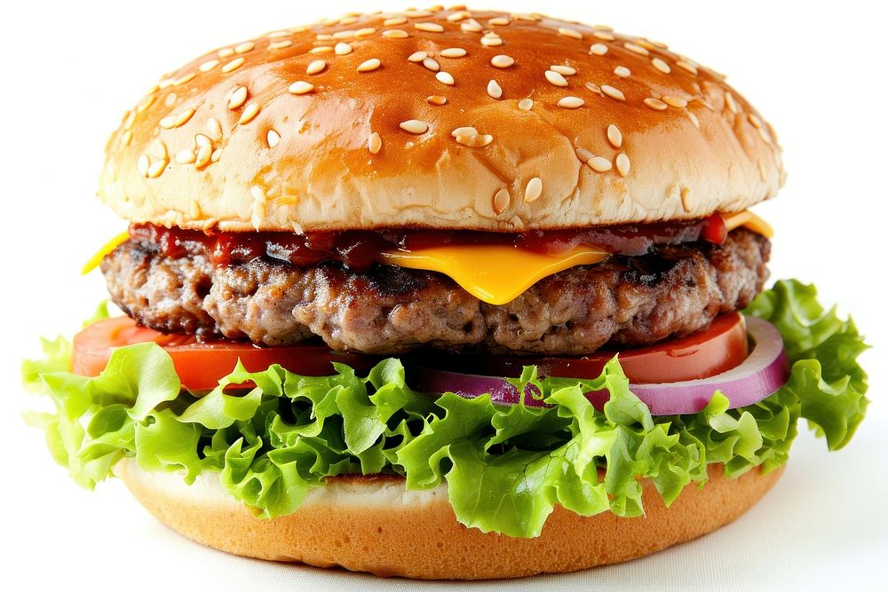 Photo of burger food white background hamburger.