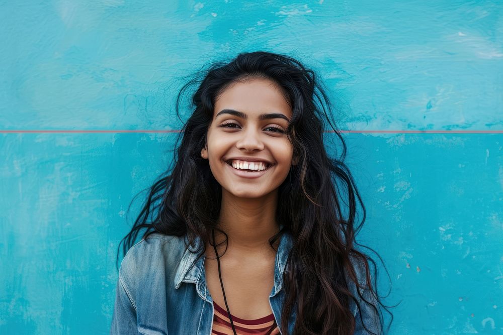 Indian american woman laughing smile happy.