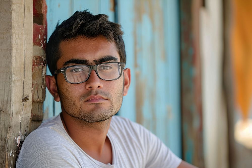South asian man portrait glasses adult.