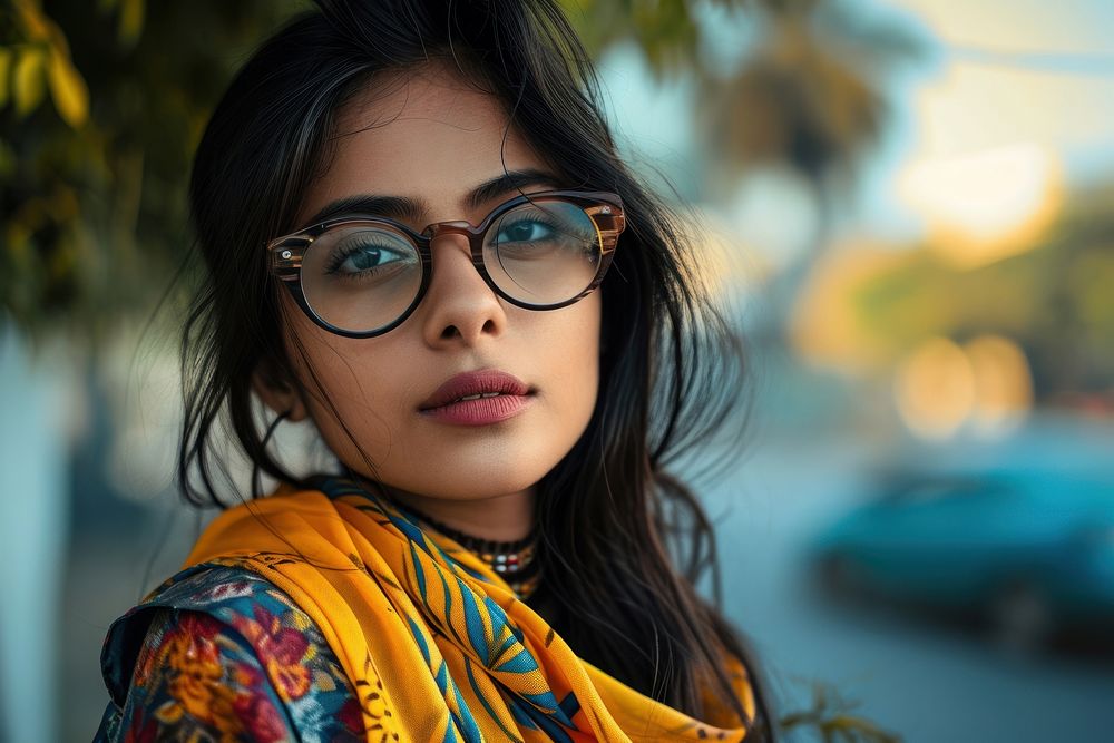 South asian woman portrait glasses adult.