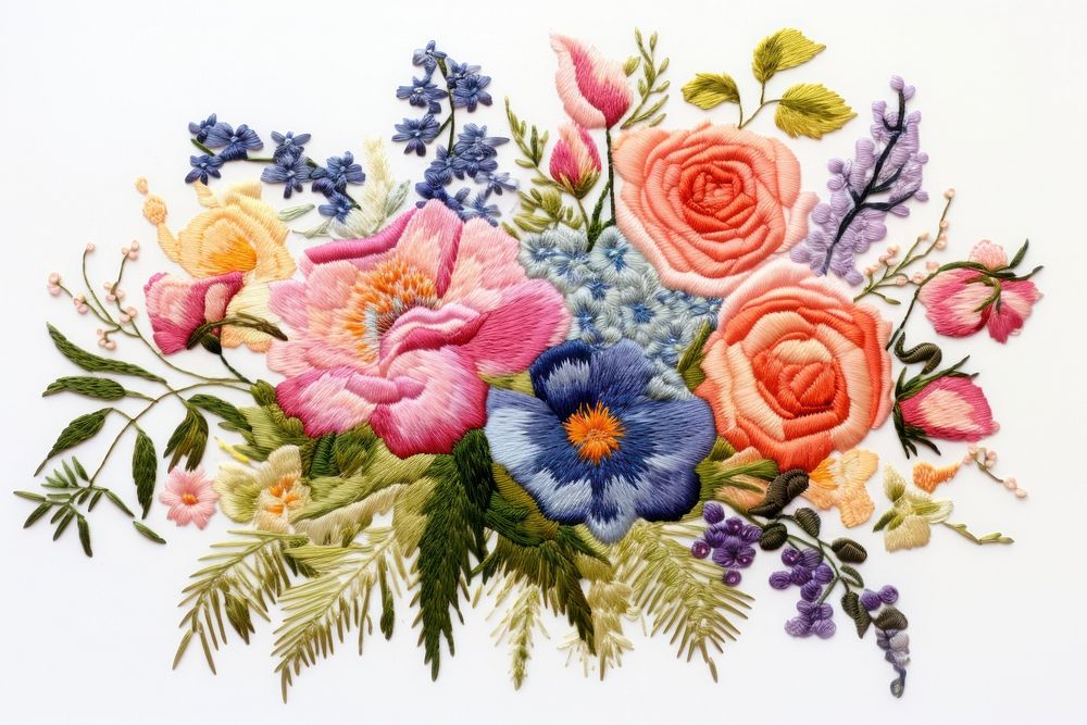 Bouquet in embroidery style pattern flower plant.