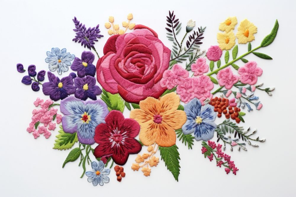 Bouquet in embroidery style pattern flower plant.