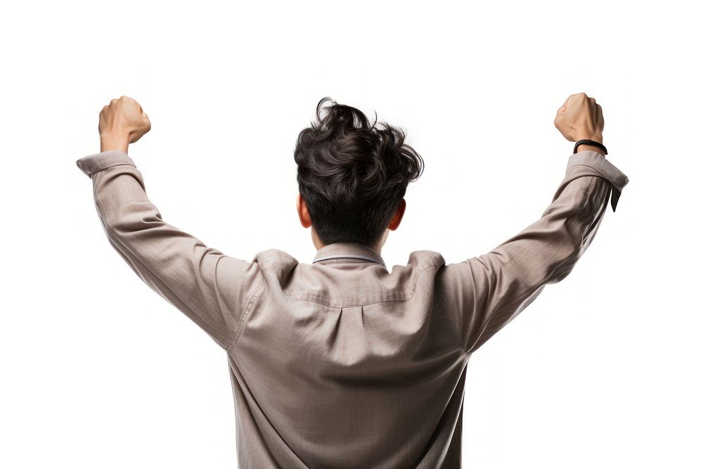 Young asian man cheering open arms adult back white background. AI generated Image by rawpixel.