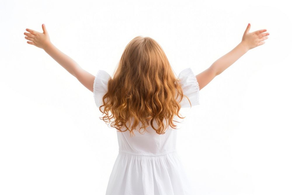 Young girl cheering open arms white back white background. AI generated Image by rawpixel.