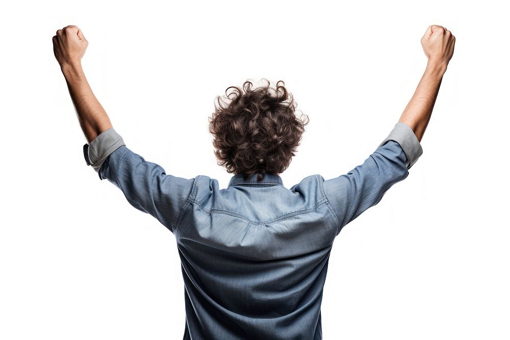 Young man cheering open arms adult back white background. AI generated Image by rawpixel.