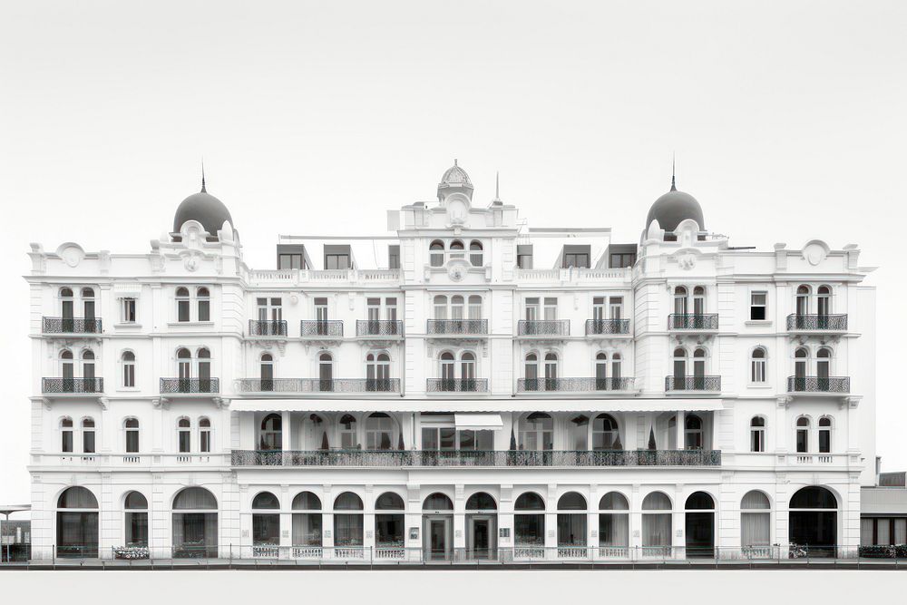 Hotel with a black and white color scheme architecture building landmark. AI generated Image by rawpixel.