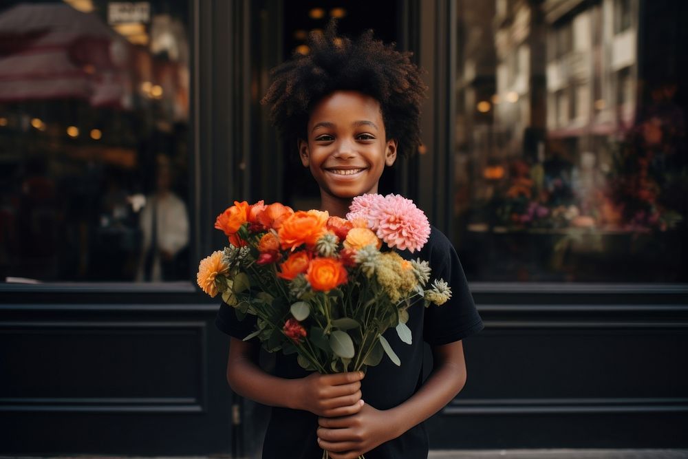 Flower bouquet photography cheerful portrait. AI generated Image by rawpixel.