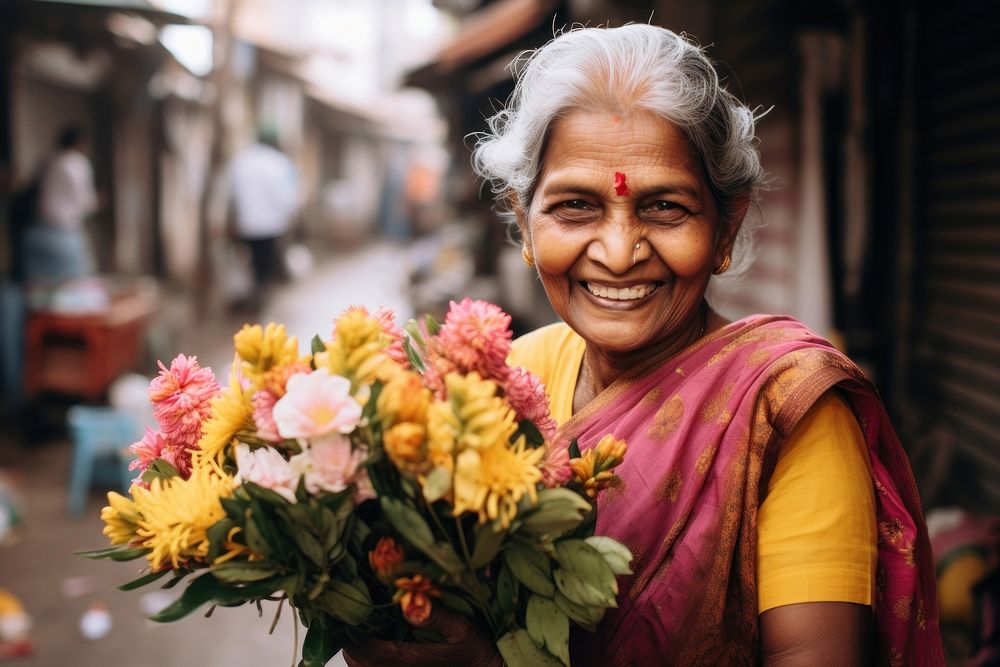 Flower bouquet cheerful street smile. AI generated Image by rawpixel.