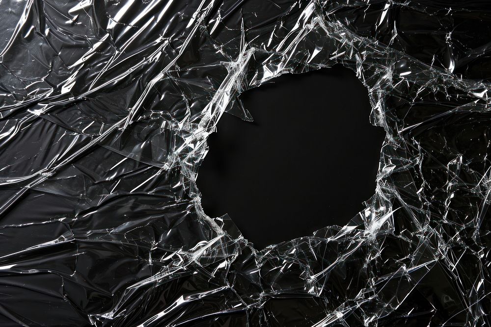 Plastic wrap with hole tear backgrounds black destruction.