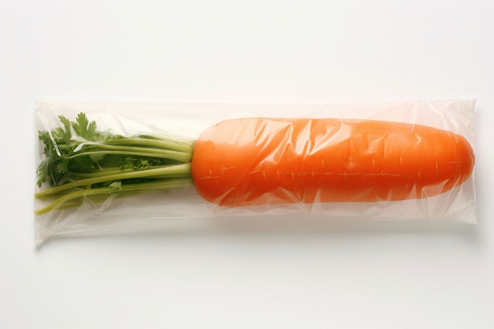 Plastic wrapping over a carrot rotted vegetable plant food.