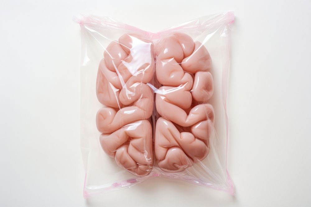 Plastic wrapping over a brain food white background freshness.