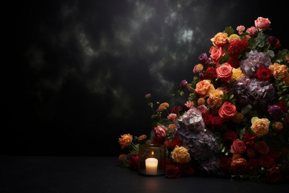 Dark floral background lighting flower candle.