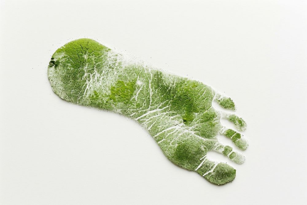 The green foot imprint of a woman on a white background plant footprint dynamite.