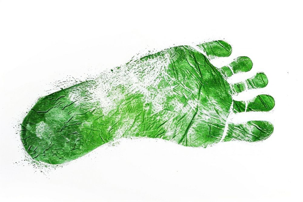 The green foot imprint of a woman on a white background footprint drawing reptile.