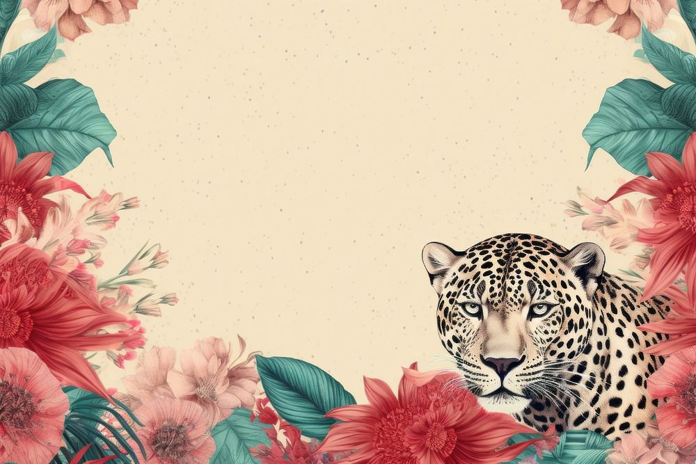 Realistic vintage drawing of leopard border wildlife pattern animal.
