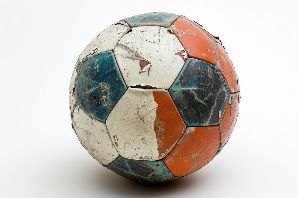 Worn out soccer ball football sports hexagon.