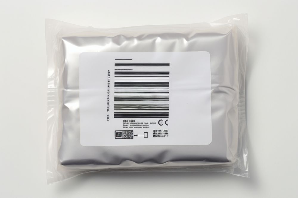 Plastic wrapping over a barcode label white background electronics technology.