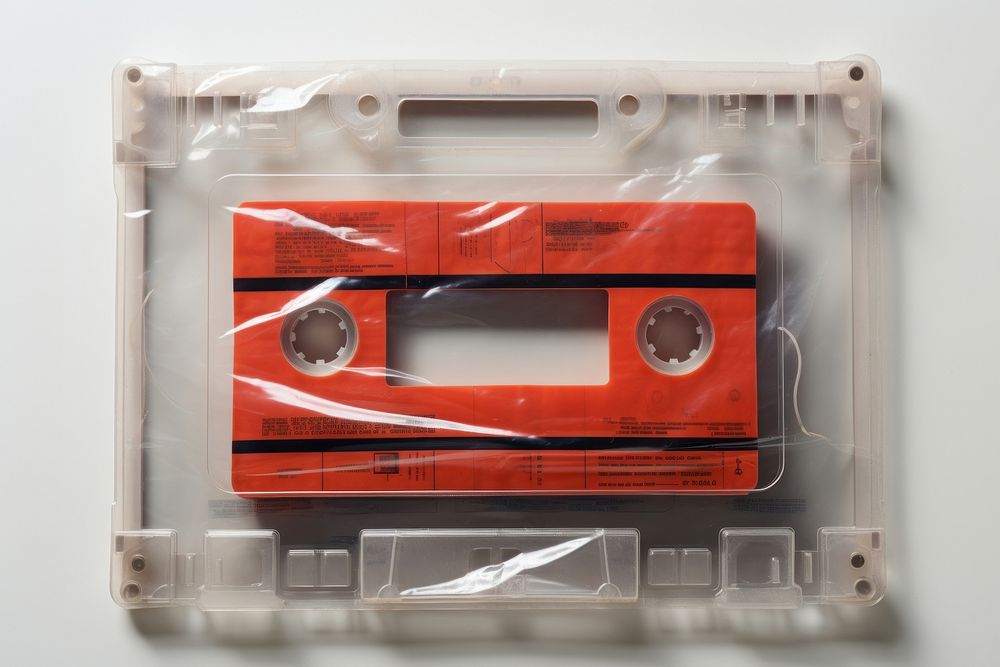 Plastic wrapping over a cassette tape technology switch red.